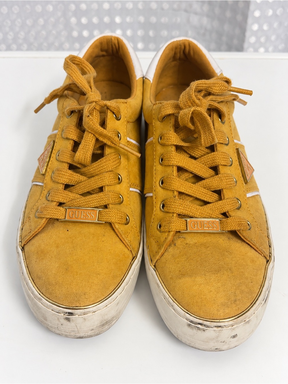 GUESS Men’s Yellow Suede Lace-Up Sneakers
